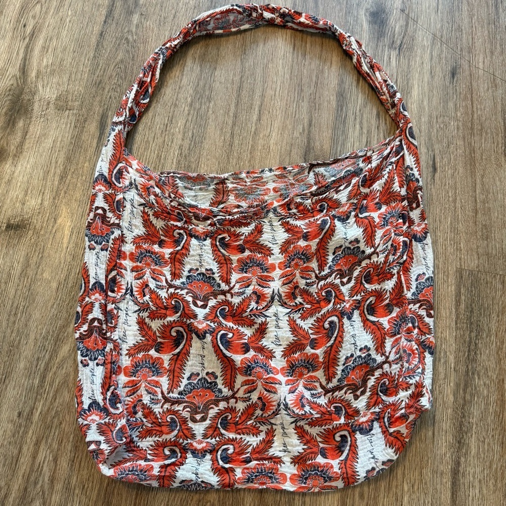 Free People Reusable Bag Lightweight Paisley Print Shopper Tote Orange Logo Boho - Picture 2 of 7